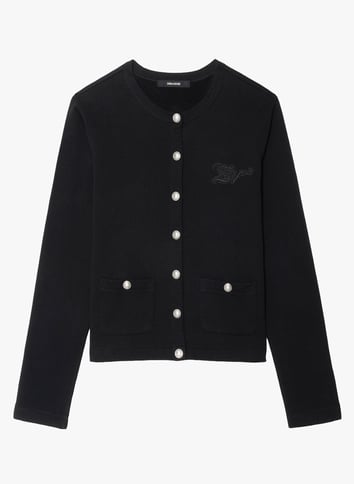 Cardigan boutonné uni en coton bio ZADIG&VOLTAIRE Noir